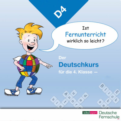 Titelblatt zum Fernkurs Deutsch Klasse 4. Beschriftung: "Ist Fernunterricht wirklich so leicht?"