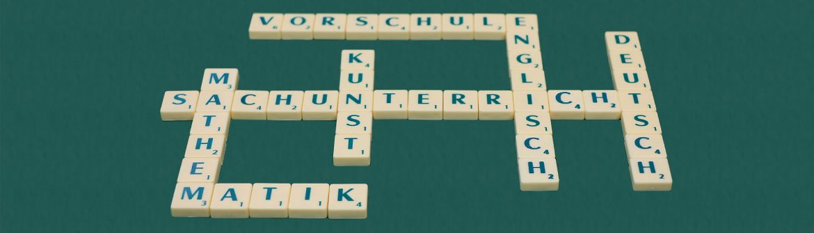 Subject offerings laid out with Scrabble letters