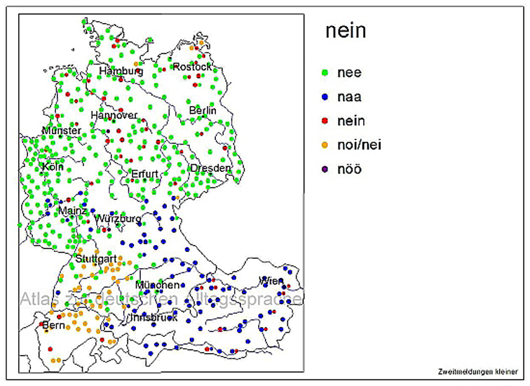 Atlas der deutschen Alltagssprache, Kartografie des Wortes „Nein“.